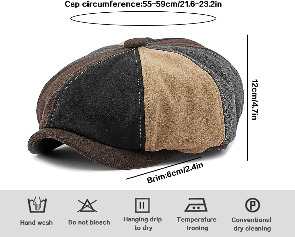 Xinveen Men's 8 Panel Newsboy Cap Vintage Tweed Cap Herringbone Cabbie Flat Cap
