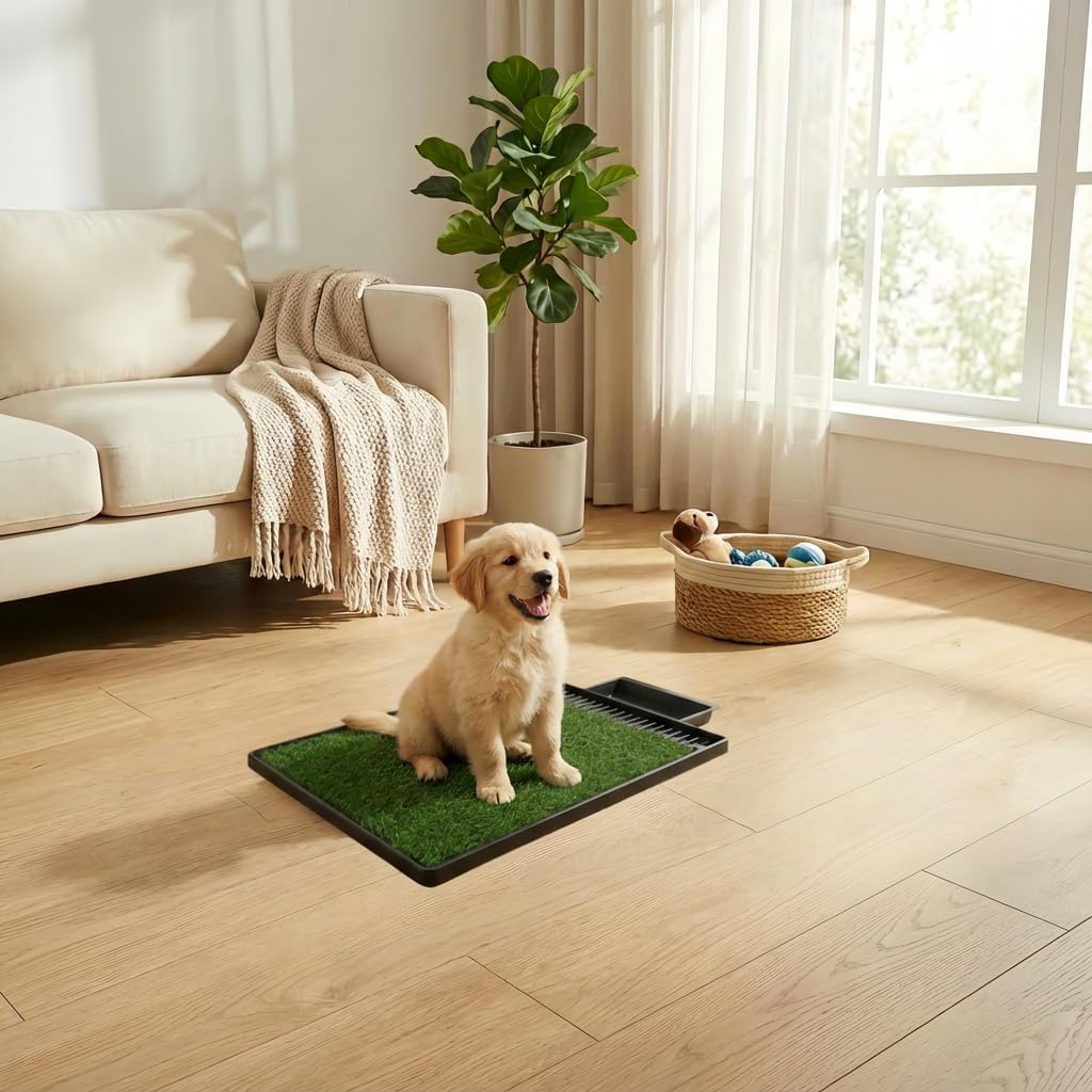 Hundetoilette Hundeklo, Indoor Hundetoiletten mit 2 Pcs Kunstrasen Welpentoilette Trainingsunterlage Hunde Toilette mit Gras Anti-Rutsch & verhindert Absplittern für Kleine Mittelgroß Hunde