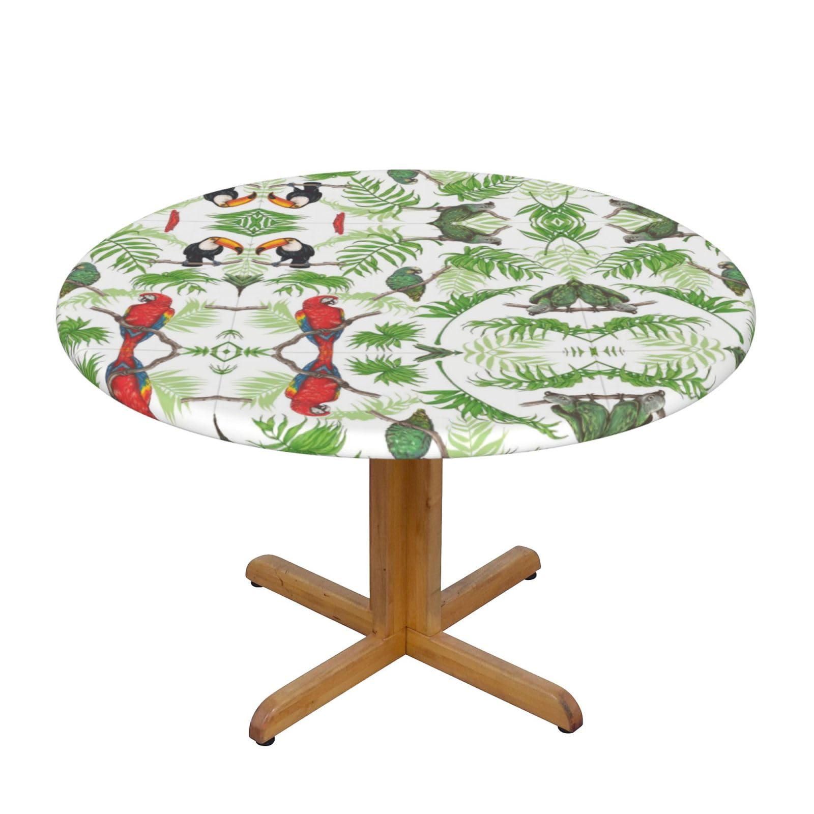 ZQYTGFDC Parrot Birds and Tropical Tree S Decorative Round Tablecloth Waterproof Anti Stain Oil Proof Size for 40 50 inch