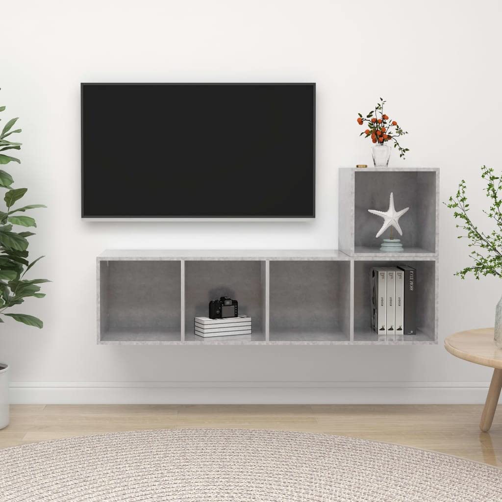 2-TLG. Hängendes TV-Schrank-Set, Betongrau Holzwerkstoff, Modernes Media-Center für Wohnzimmer und Schlafzimmer, Vielseitige Aufbewahrungslösung