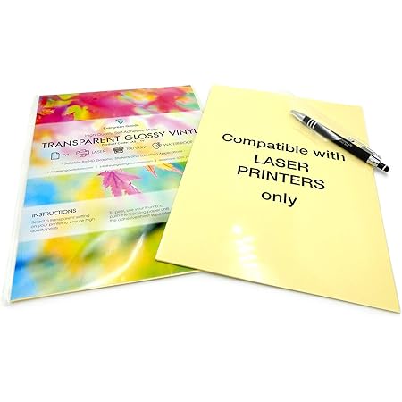 10 Fogli Di Carta Adesiva Impermeabili Formato A4 In Vinile Auto Adesivo Di Alta Qualita Stampabili A Laser Colore Trasparente Amazon It Casa E Cucina