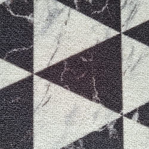 Image of Matz&More Geometric Marble Triangles Rug | 100x150 CM | Black White | Soft Nylon Loop Pile with Anti-Slip Gel Backing | Living Room, Bedroom & Office Floor Carpet