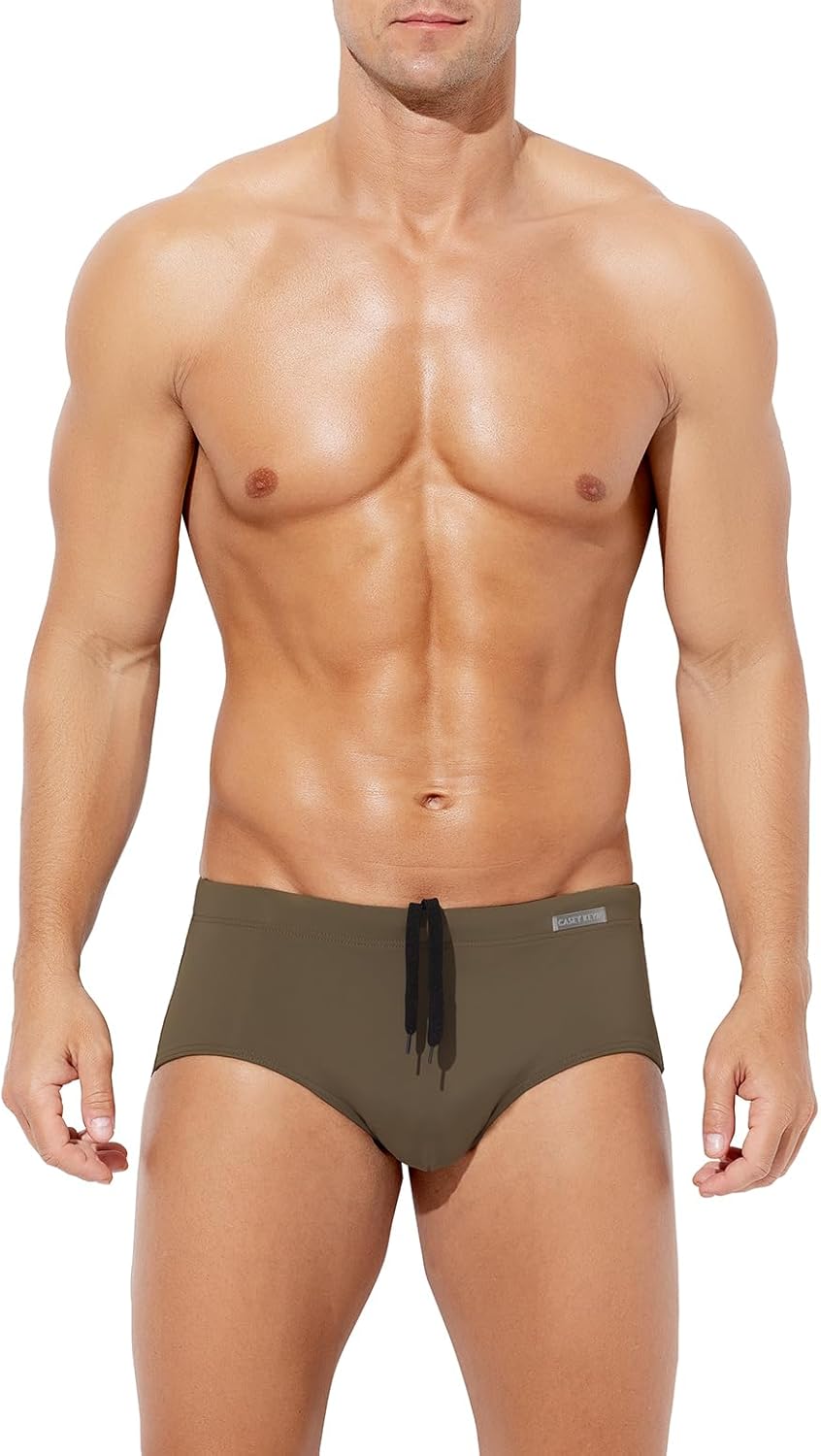 Casey Kevin Men's Classic Solid Swim Briefs Sexy Bikini Underwear Tan Through Full Coverage Swimwear - Image 2