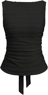 SOLY HUX Women's Bow Tie Back Textured Boat Neck Sleeveless Tank Tops