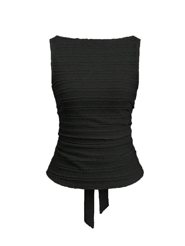 SOLY HUX Women's Bow Tie Back Textured Boat Neck Sleeveless Tank Tops by SOLY HUX - Used condition - US$23.59