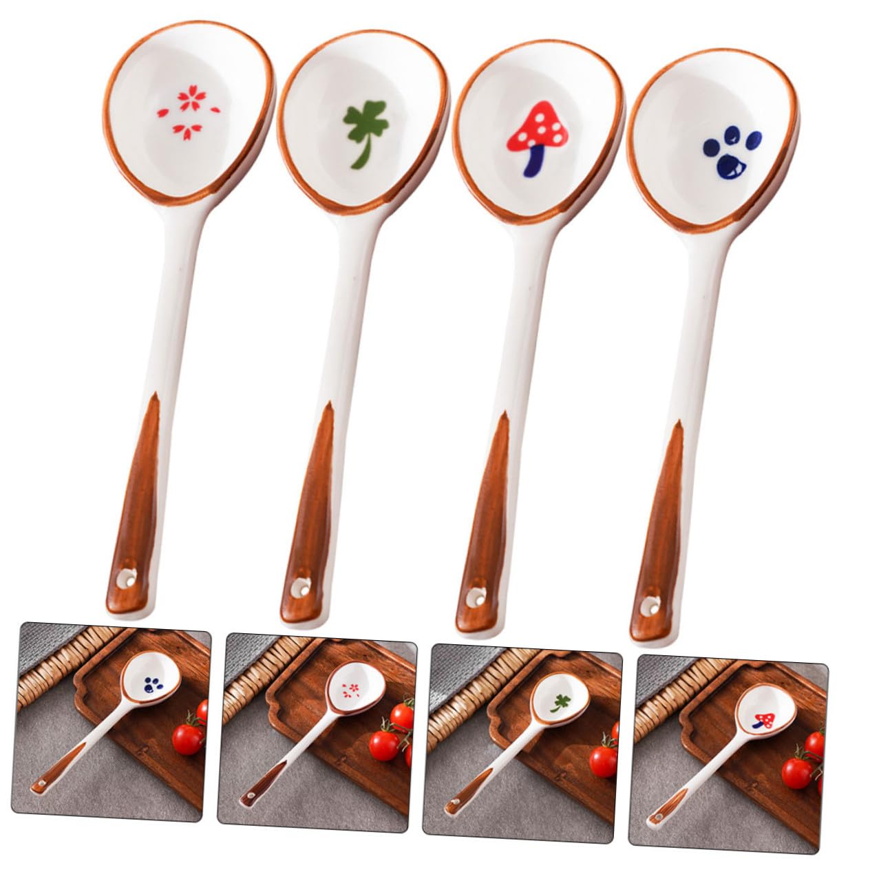 TOYANDONA Keramik Löffelset Kinder Suppenlöffel mit Langem Griff Lebensmittelecht Buntes 8 Stück Essbesteck für Brei Dessert Alltag und Picknick