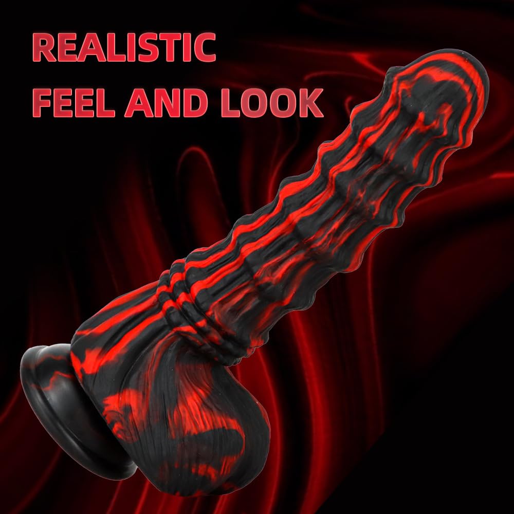 Red Black ale Realistic Dildo with Suction Cup, Flexible Liquid Silicone Anal Dildos Prostate & G-Spot Massager Adult Sex Toys for Women Men Couples - M: M