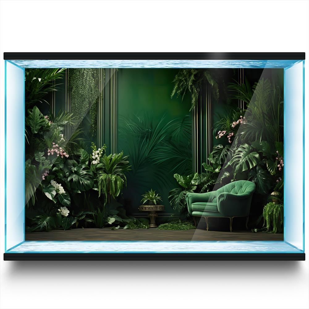 Aquarium Background Stickers - Plant, Leaf, Green, Wall, Self-Adhesive Fish Tank Reptile Terrarium Decor Poster (90 x 60 cm / (35.4 x 23.6 inches))