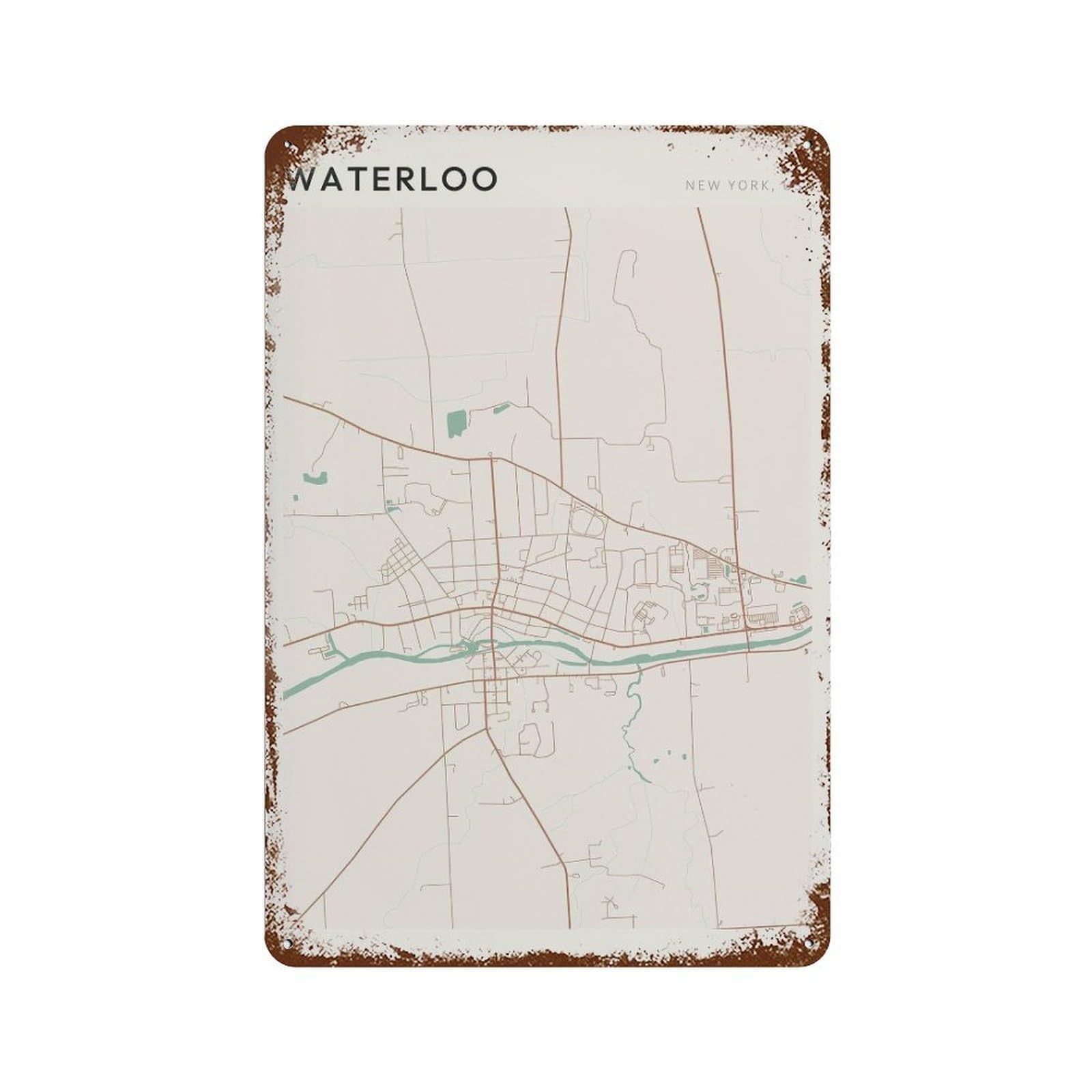 xiaoxiaoshen Waterloo Map New York Travel Gift Scandi Wall Decor Art Metal Tin Poster Modern Home Decor Art Home Bar Shop Decorations Vintage Sign 30x20cm