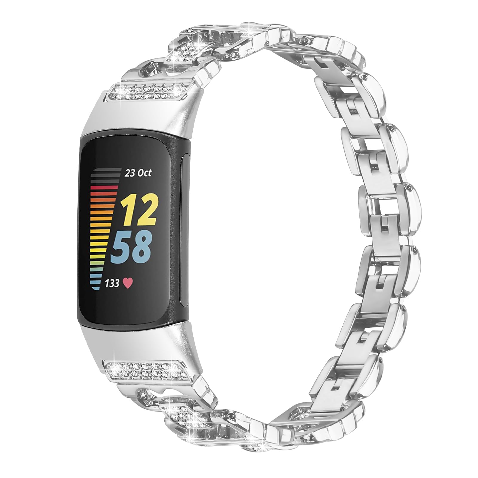 Gimuk Metal Straps Compatible with Fitbit Charge 6 Strap for Women Men, Adjustable Stainless Steel Bling Replacement Watch Band Sport Wristband Bracelet for Fitbit Charge 6/Charge 5 (Silver)