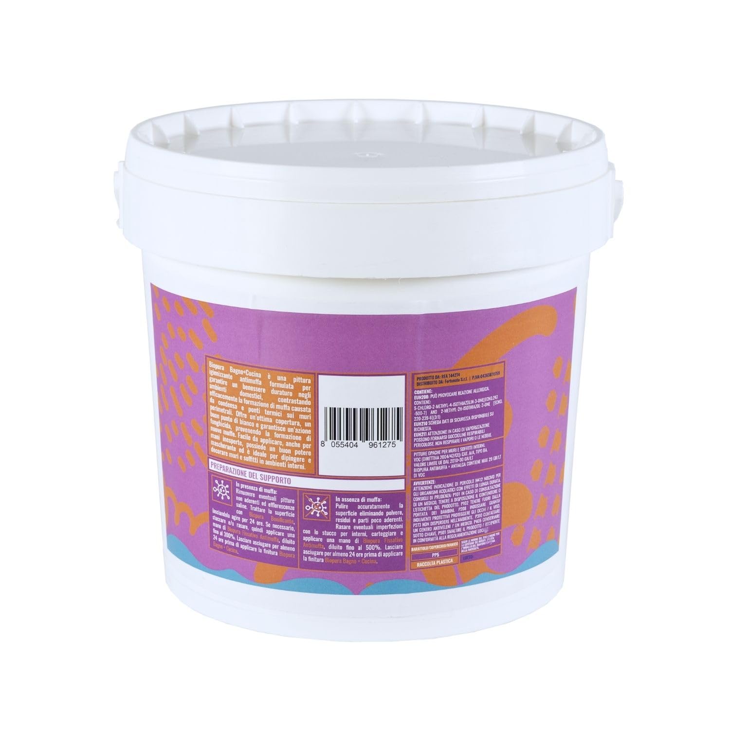 Biopura Idropittura Traspirante Antimuffa per Bagno e Cucina, Finitura Opaca (Bianco, Litri 5)