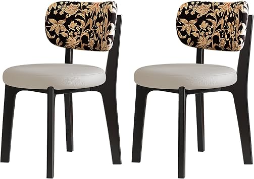 JSDMBD Modern Wood Dining Chairs Set of 2 4 6 Faux Leather Walnut Comfortable Seat Cushion, Soft Backrest, Solid Wood Legs, Suitable for Various Restaurants and Homes Black Legs + Off-White 2 pcs