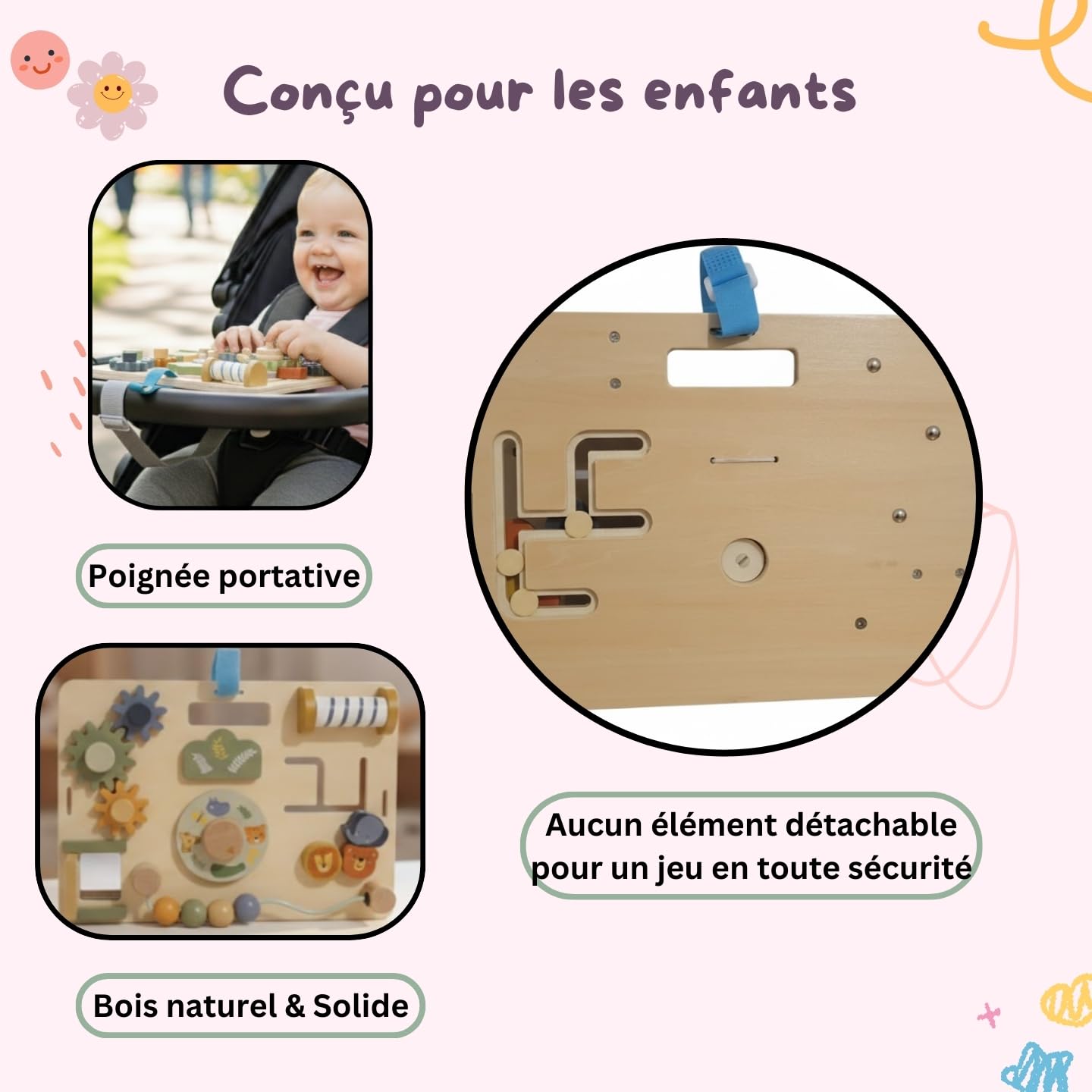 Busy Board Montessori Safari en Bois – Planche d’Activités Bébé 18 Mois à 3 Ans – Jouet Motricité Fine et Éveil Sensoriel – Idéal pour Occuper Bébé sans Écran – Cadeau Enfant Fille Garçon