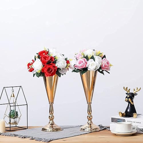 Miniatura 2 de Jarrones de flores para centros de mesa, centros de mesa de boda dorados de 14.56 pulgadas para mesas, 2 piezas de arreglos florales de metal para