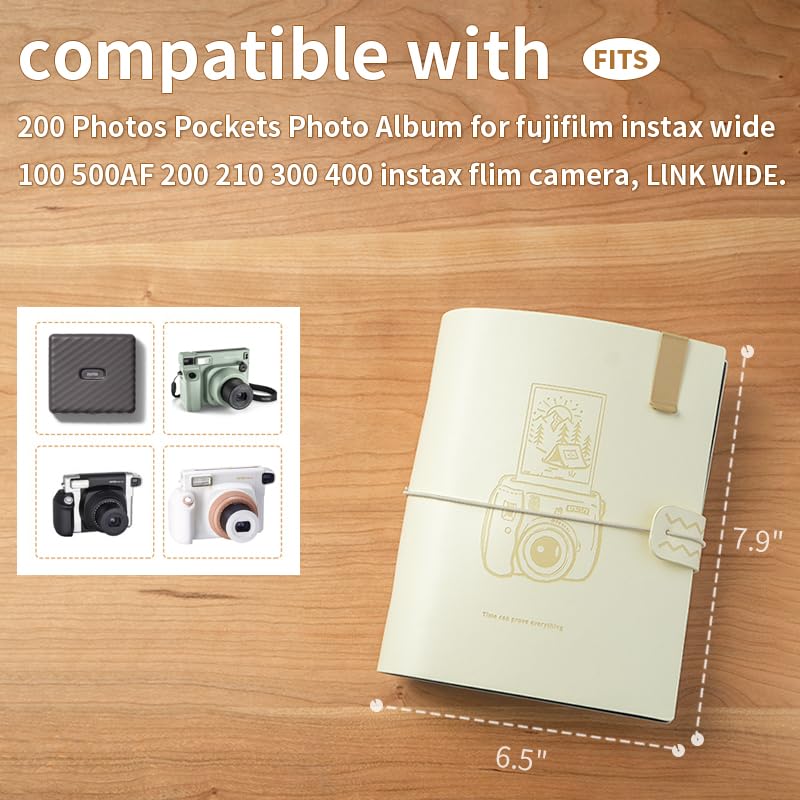 JUCE 200 Pockets Photo Album for Fujifilm Instax wide Camera, Fuji instax wide Photo album?For Instax wide Link Printer?3.5x4.5 Inch Film (white)