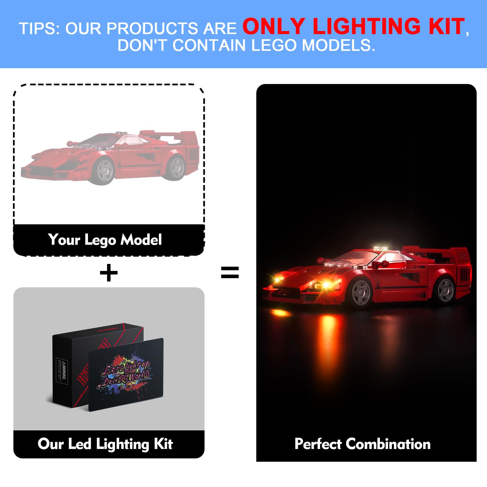 Light Kit for Lego Ferrari F40 Supercar, Lighting Set for Lego 76934 Speed Champions Ferrari F40 Supercar Set - Image 2