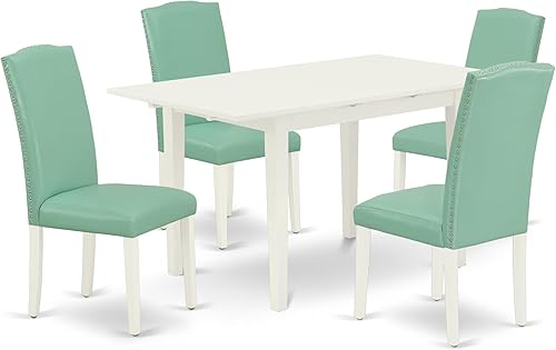 Vista 20 de East West Furniture NOEN5-BLK-69 - Juego de mesa y sillas de cocina de 5 piezas, incluye una mesa de comedor rectangular de hojas de mariposa y 4