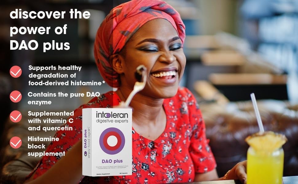 Miniatura 3 de Intoleran Enzimas digestivas DAO Plus - 50 cápsulas  Suplemento para la intolerancia a la histamina y la deficiencia de DAO  Niveles saludables de