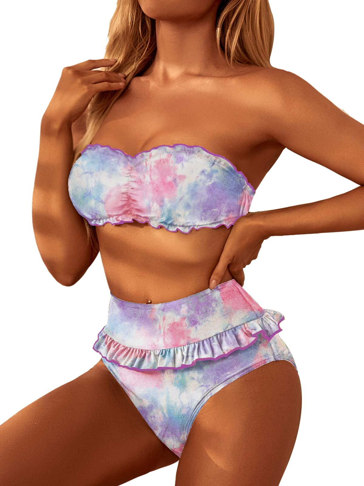 Photo 1 of MOLYBELL Strapless Bikini Bandeau Swimsuit for Women X-Large Tie Dye