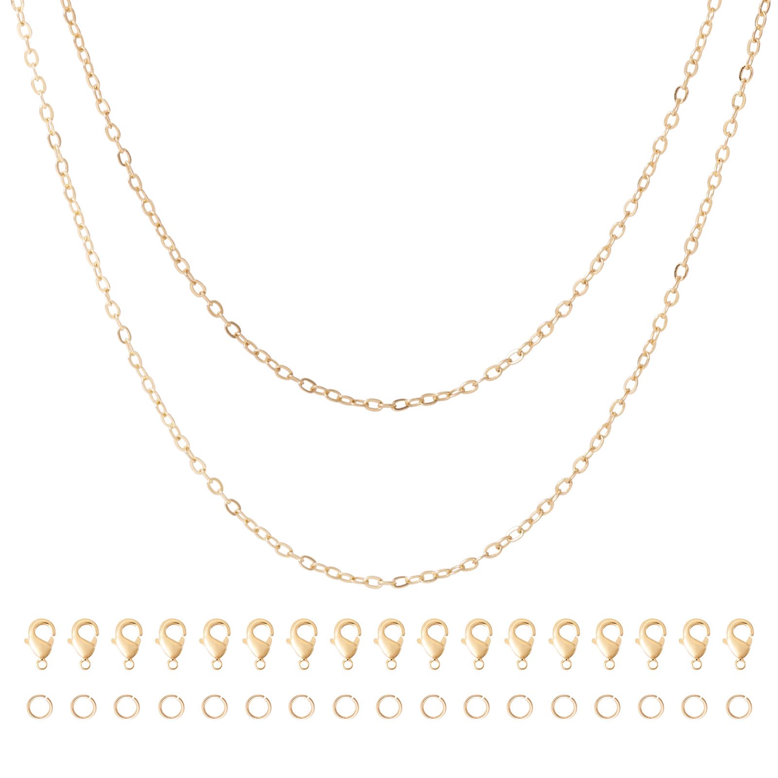 Pandahall 13.12 Ft 16K Gold Plated Cable Chains 1.5x1.2x1mm Soldered Brass Oval Link Chains with Lobster Claw Clasps & Jump Rings for DIY Necklace Jewelry Making