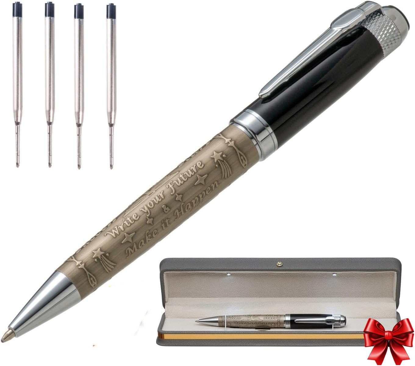 S&R Somit Fancy Pen For Men With Gift Box - Valuable Luxury Pen for Business and Office, Executive Gift for Family & Friends - Extra 4 Black Refills Included (Silver Black)