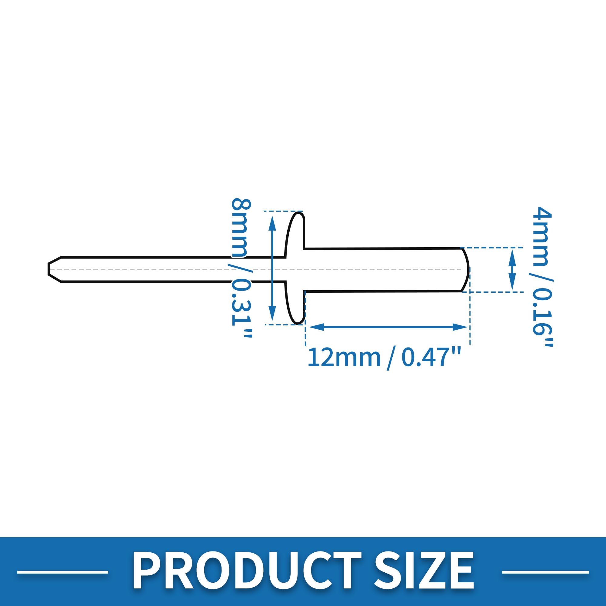 A ABSOPRO Dome Head Closed Sealing Rivets 4mm Grip Diameter 12mm Grip Length 8mm Flange Diameter Repairing Tool Assortment Kit Stainless Steel Silver Tone 50Pcs - Image 3
