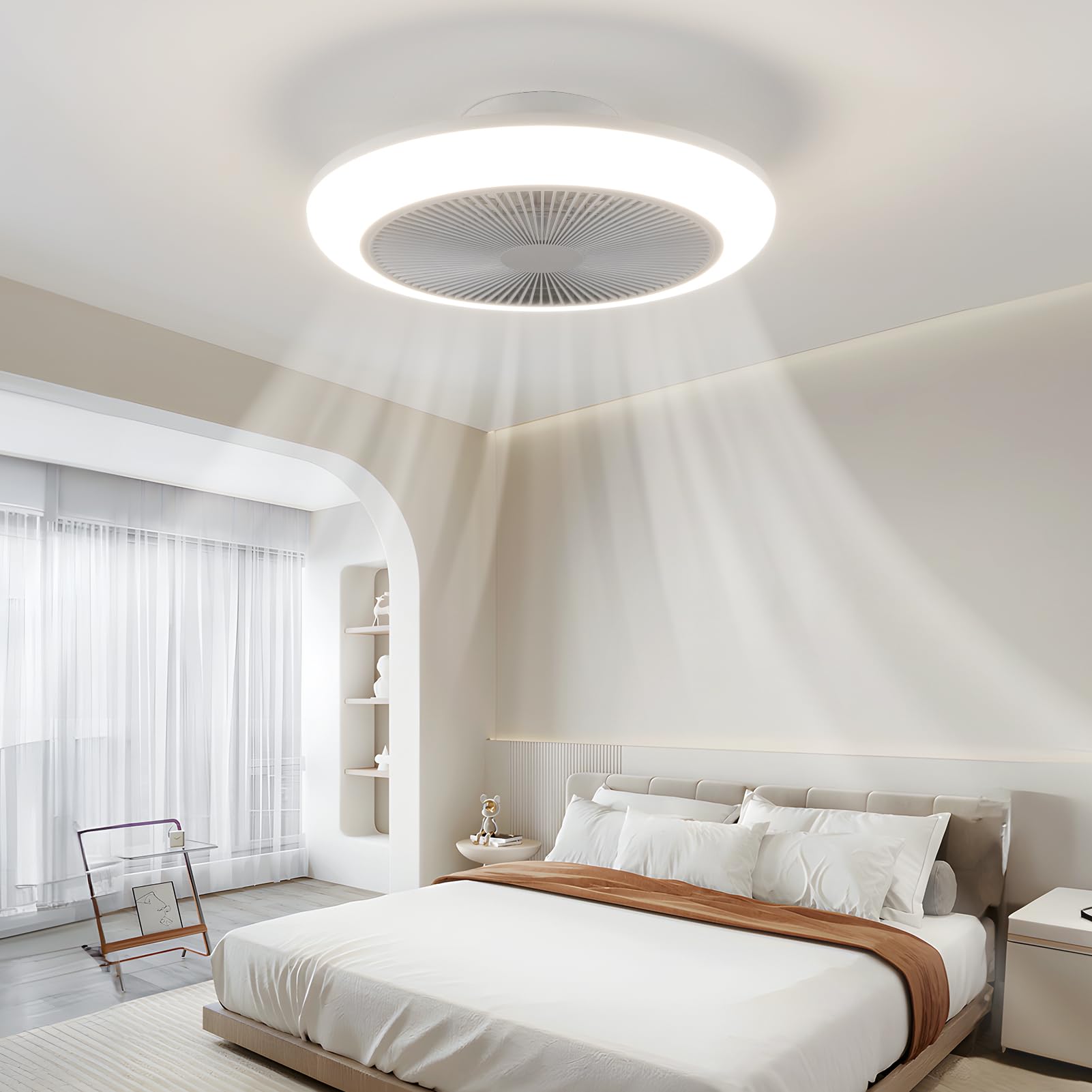 HARPER LIVING Wentylator sufitowy z oświetleniem LED i pilotem zdalnego sterowania, 50 W, 4000 lm, ściemniana lampa, 3 kolory światła, 6 prędkości, timer, cichy, do salonu, sypialni, kuchni