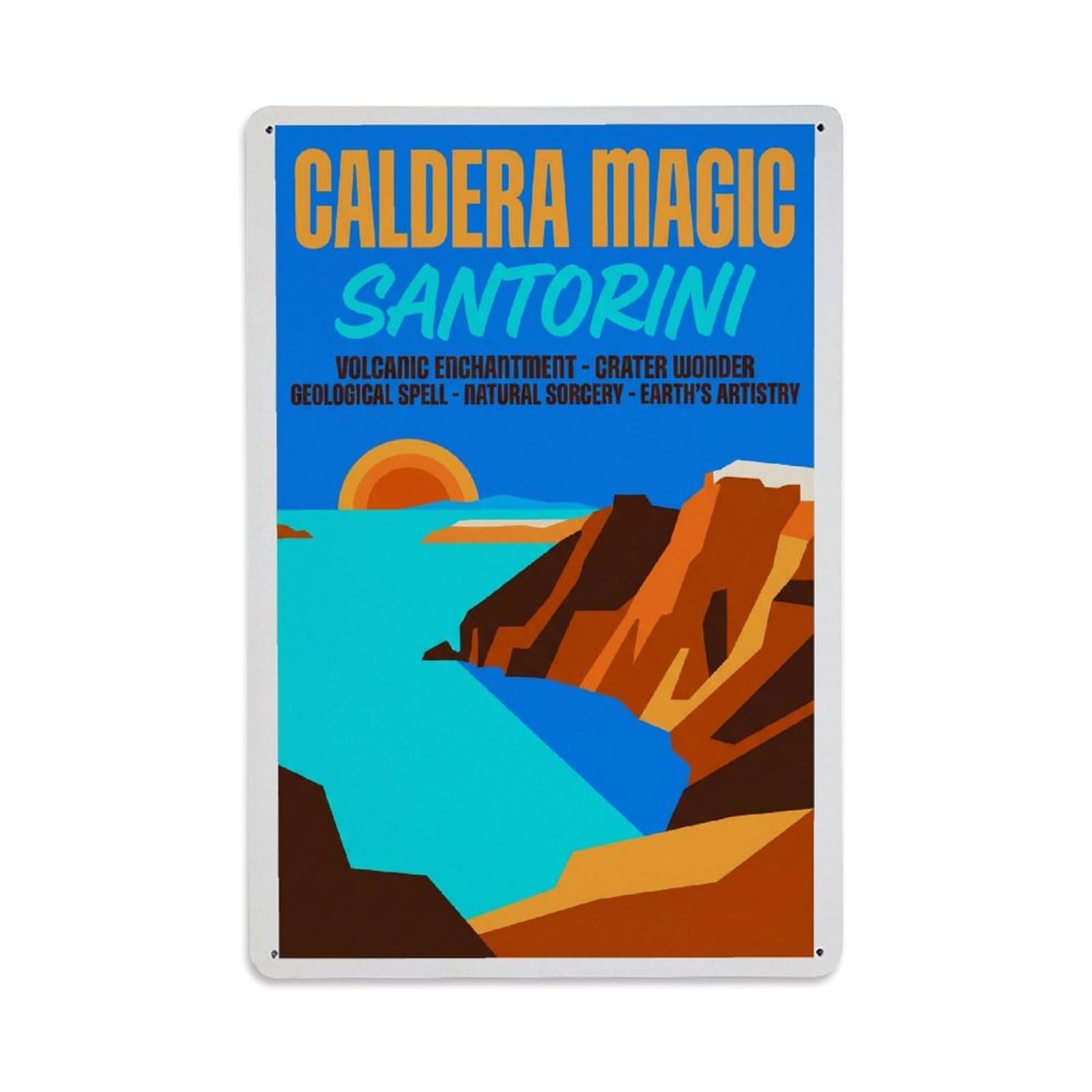 Gead 8X12inch Style Vintage Travel Santorini Caldera Magic Metal Tin Sign