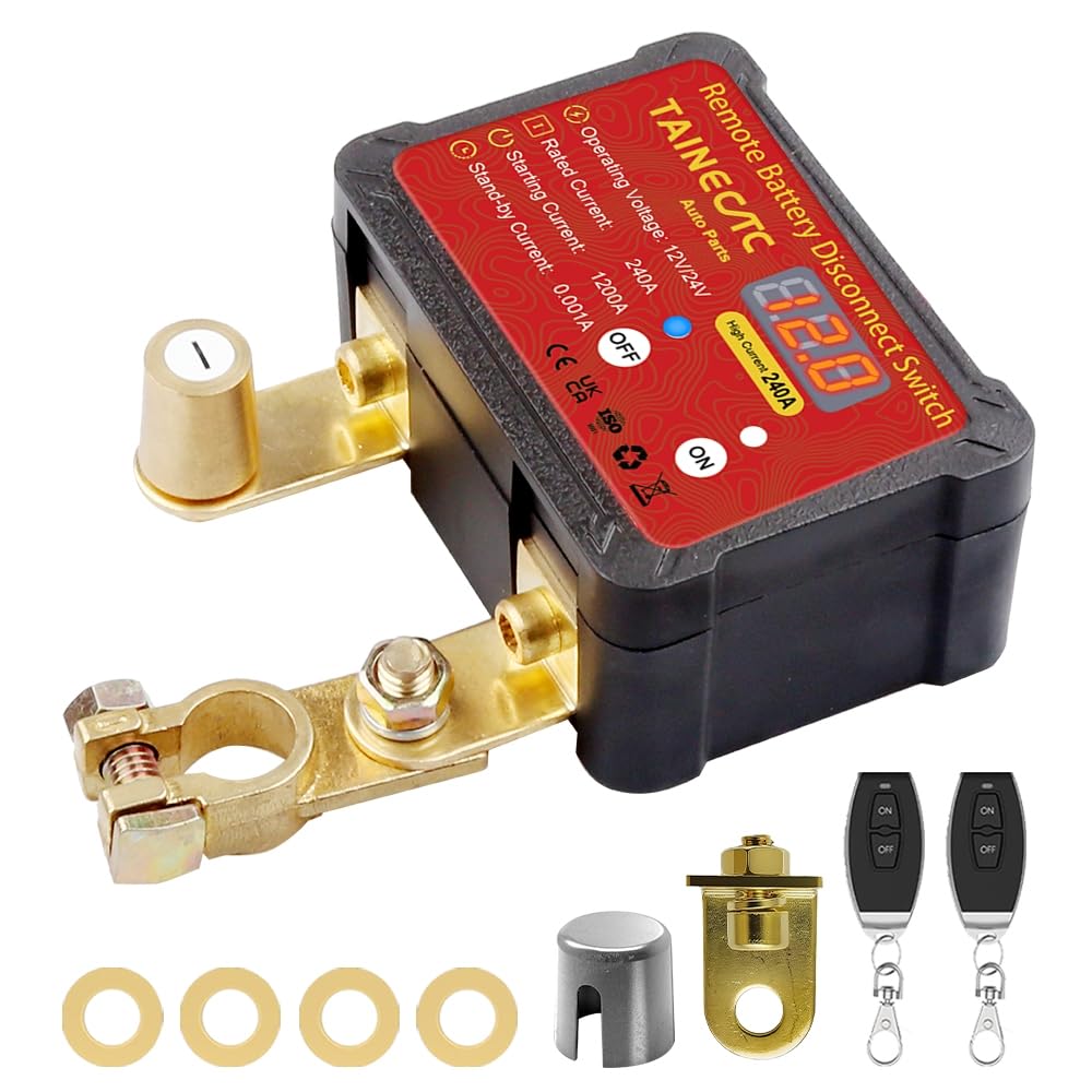 Remote Battery Disconnect Switch 12V 240A with Led Voltage Display, Ultra-Low Standby Current (0.001A), Anti Theft and Battery Drain, Battery Kill