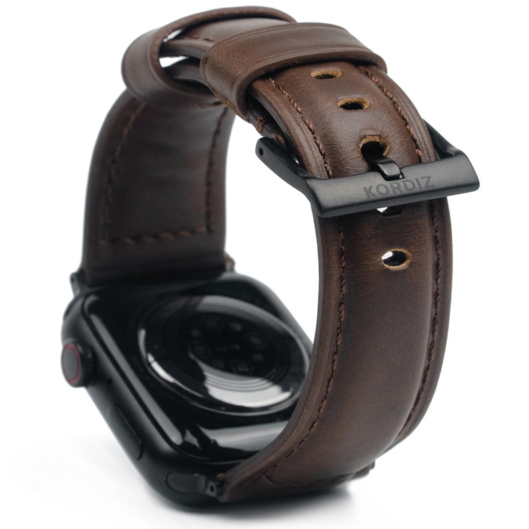 KORDIZ Traditionelles Lederarmband, Kompatibel Mit Apple Watch Ultra 2, Ultra & Series 10-1 Se Se2, Armband Für Herren Und Damen, Ersatzarmband Für Iwatch, Apple Watch 49 Mm, 46 Mm, 45 Mm, 44 Mm