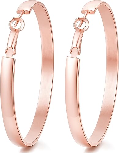 Jewlpire 14K Rose Gold Plated Hoop Earrings for Women, Lightweight 14K Rose Gold