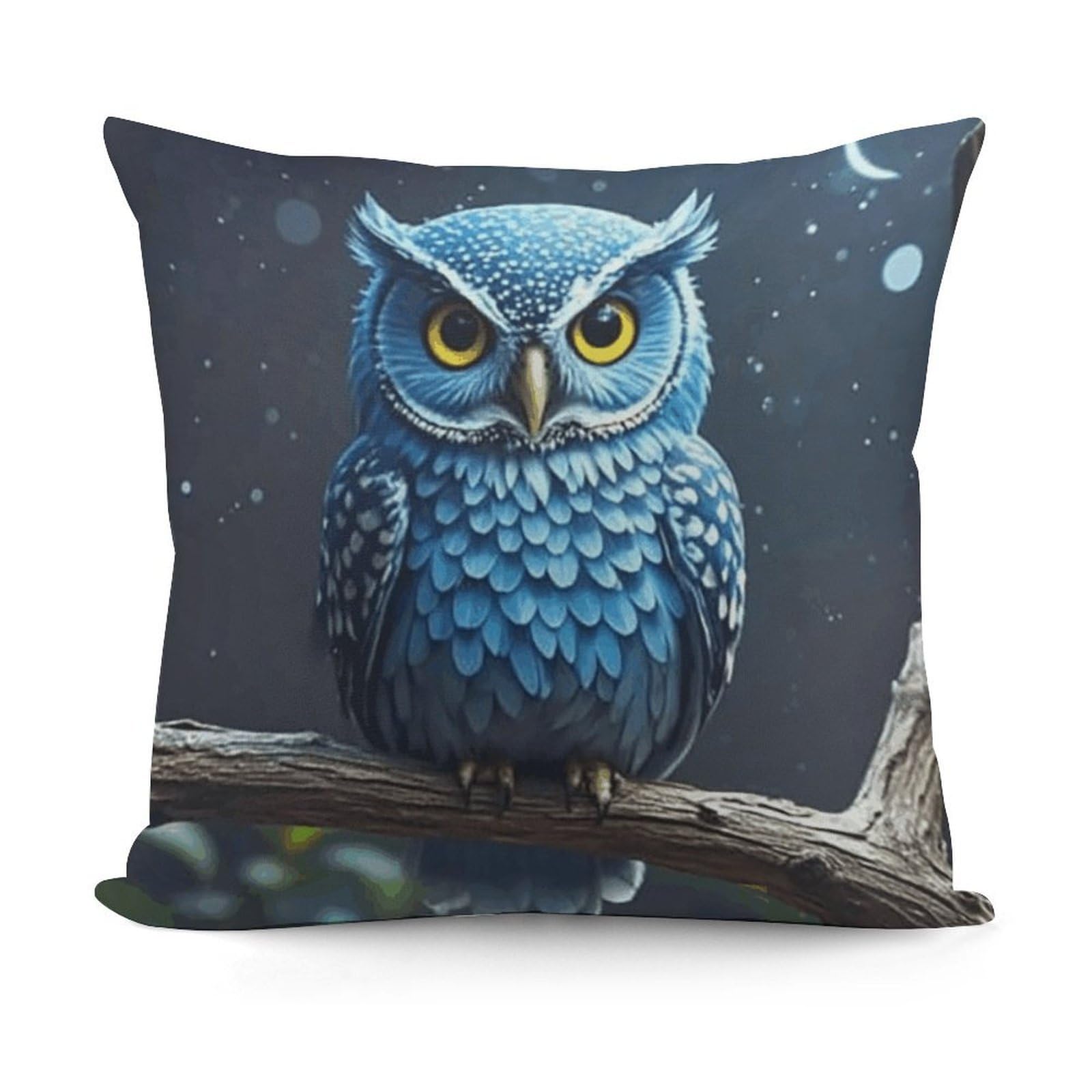 LZQPOEAS Blue Owl Throw Pillow Cover 18x18 in Breathable Square Pillow Case Cozy Soft Pillowcase Protector Fashion Modern Couch Cushion Case for Living Room Bed Sofa Decor