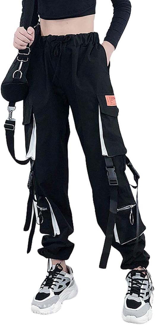 Amazon Mlboss ジョガーパンツ レディース ゆったり カーゴパンツ ロングパンツ 九分丈 ウェストゴム 着痩せテーパードパンツ 黒 ズボン 韓国ファッション パンツ 原宿系 ダンス 衣装 ロングパンツ 通販