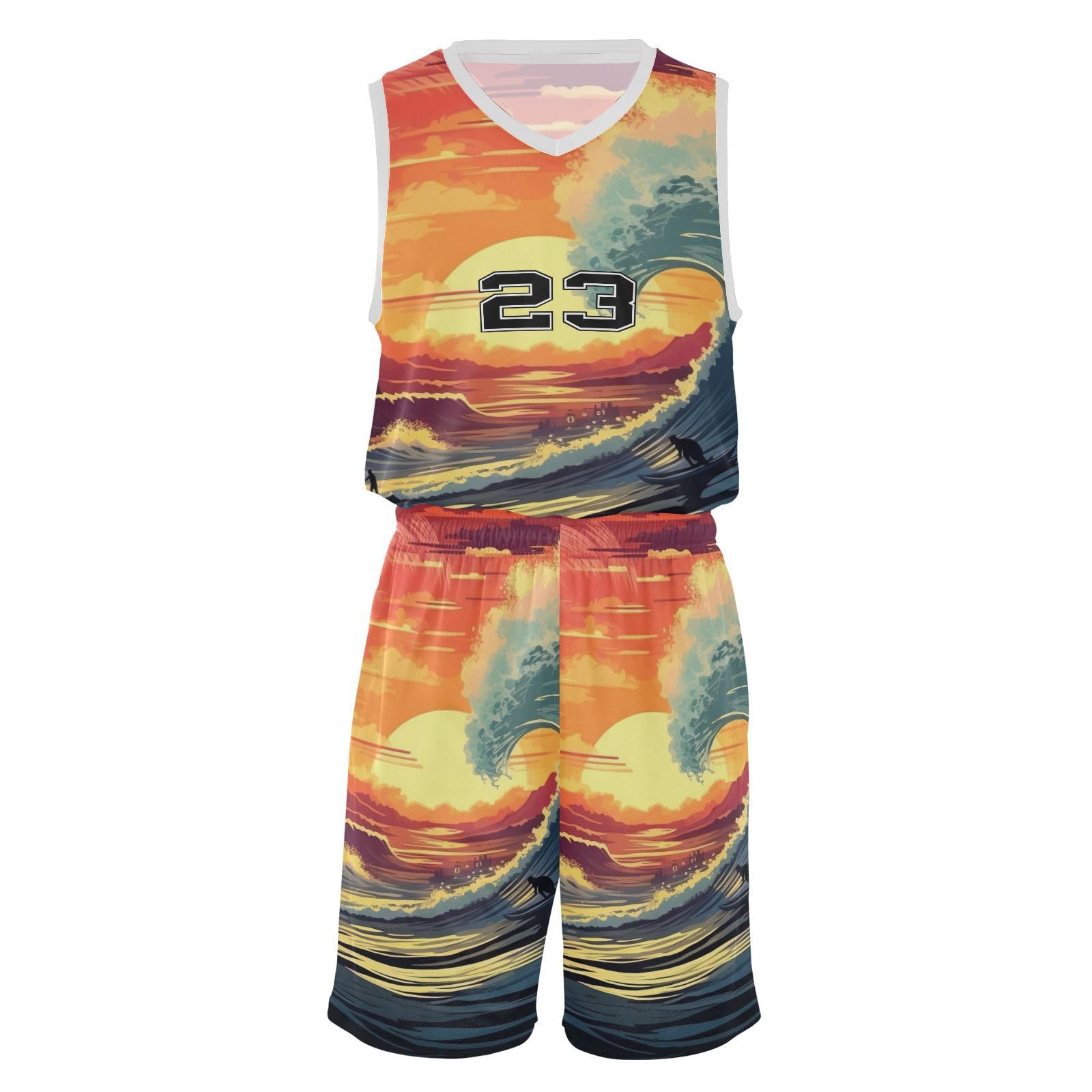 FLildon Beach Surfer Riding Waves Boys Basketball Jersey Set Tank Top Shorts Tracksuit Sport Training Suit for Kids