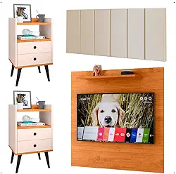 Kit Quarto 2 Mesinhas Organizadora Painel Sala Tv 32 Polegadas Cabeceira Suspensa Cama Box Casal 1,40 - Lojas RPM (Off White|Cinamomo|Areia Suede)