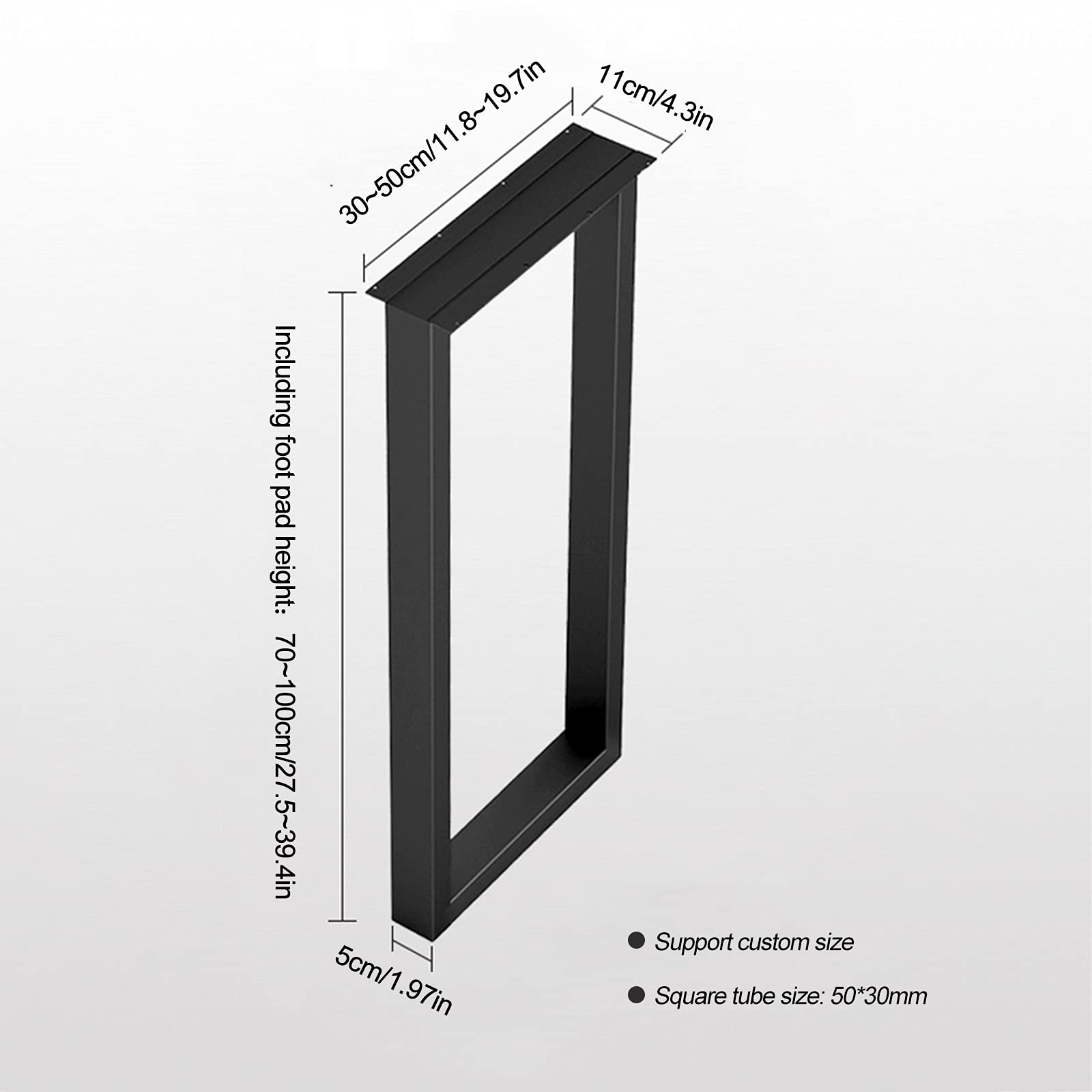 Regulowane metalowe nogi stołowe, antypoślizgowe i odporne na zużycie, do jadalni, baru i stolików kawowych (czarne, 50 * 70 cm/19,7 * 27,5 cala)