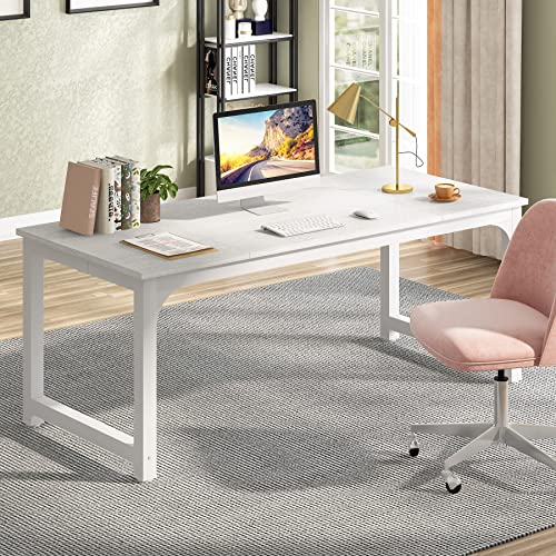Image of Tribesigns Modern Computer Desk, 70.8 x 31.5 inch Large Office Desk Computer Table Study Writing Desk Workstation for Home Office, White Metal Frame