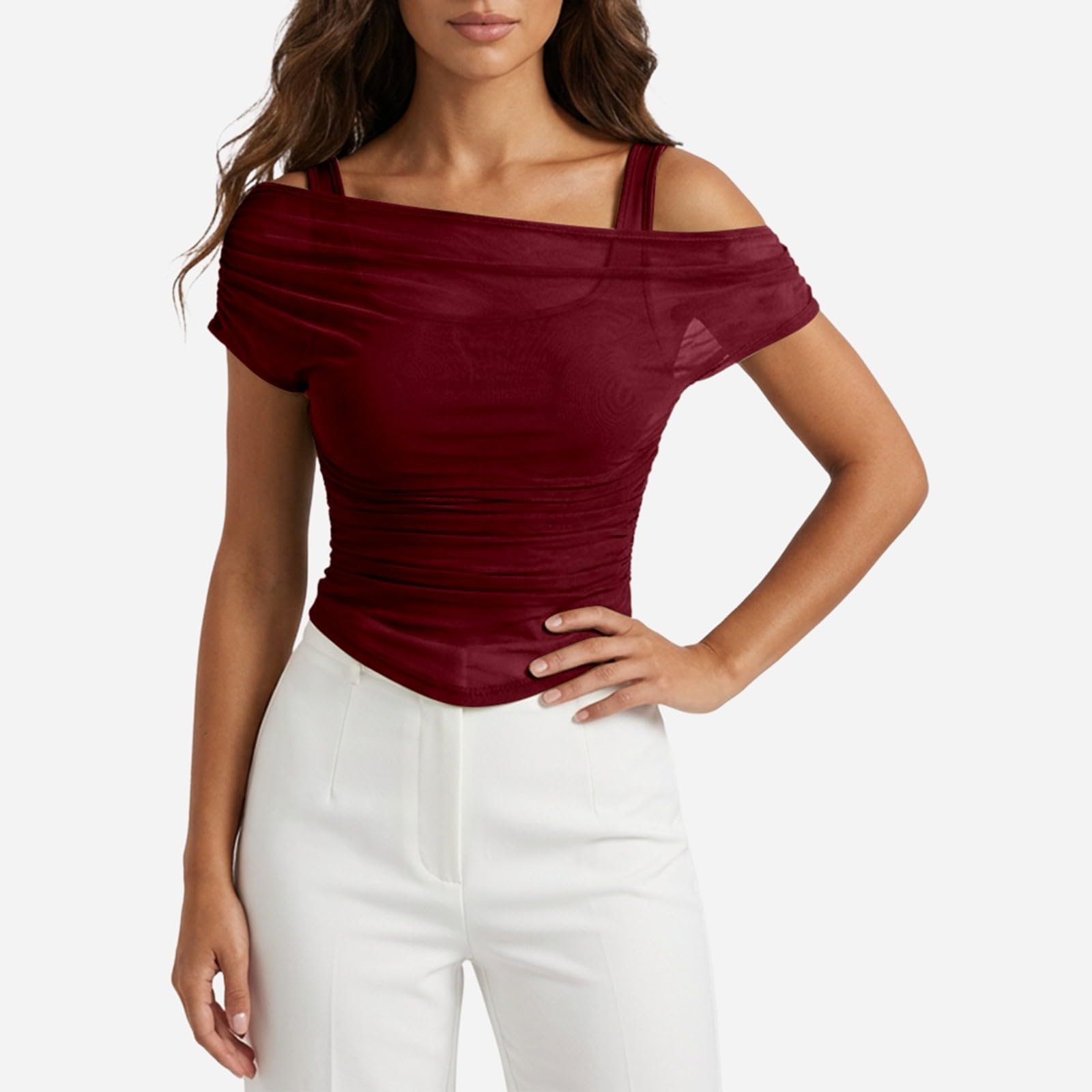 Tee Shirt Femme Coton Tunique Élégant Manche Courte Décontracté Sport Top Classique Crop Top Ete Haut Femme Basic Chemisier Femmes Blouse Manches Longues Haut Sexy Dentelle Asymétrique Top Femme Été É