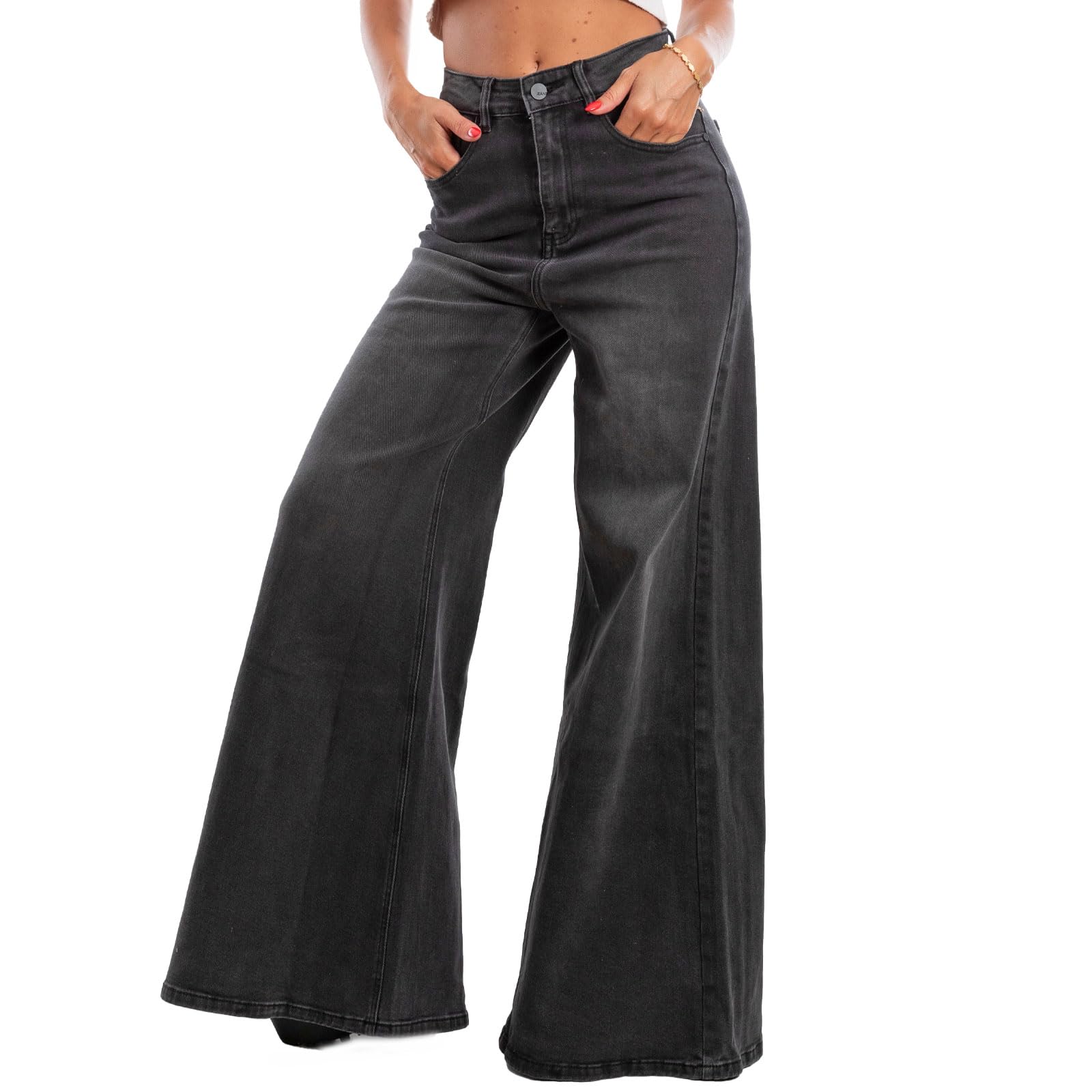 Toocool Jeans Donna Flare Pantaloni Denim Zampa Larghi Baggy Vita Alta RM2301B