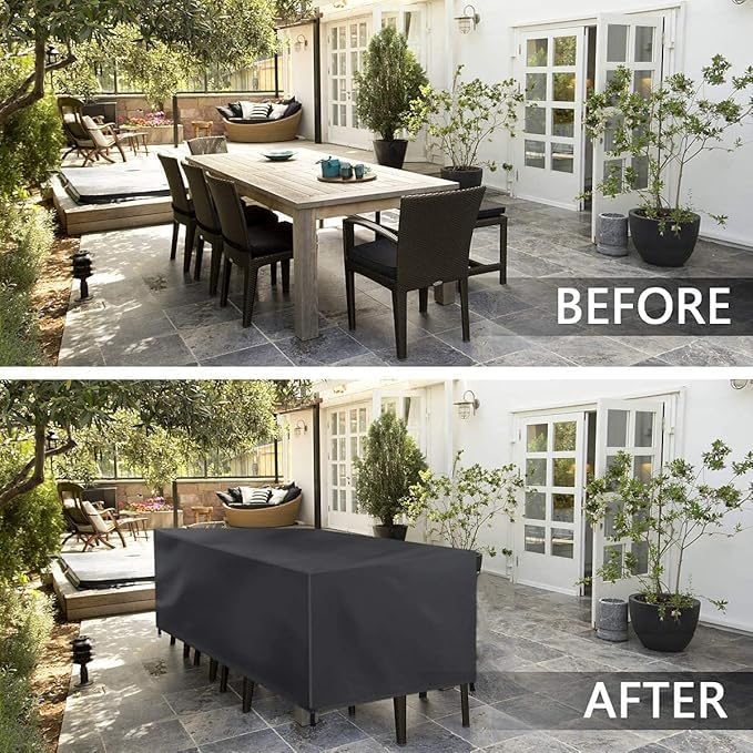 Outdoor Garden Furniture Covers， 420D Oxford Fabric,Patio Furniture Cover for Outside Rectangle,Table and Chair Set, Rattan Furniture Set 108" L x 36" W x 30" H/ 275x92x75cm