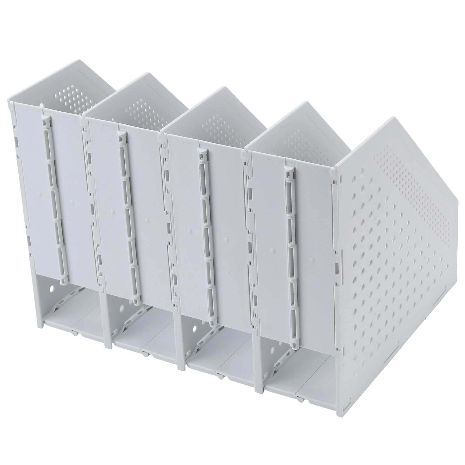 2 Stück 33,3 x 25,5 x 24,3cm Hellgrau Faltbarer Stehsammler, Zeitschriftenhalter Kunststoff mit 4 Fächer, Schreibtisch Organizer für Schreibtisch, Bücherregal und Racks