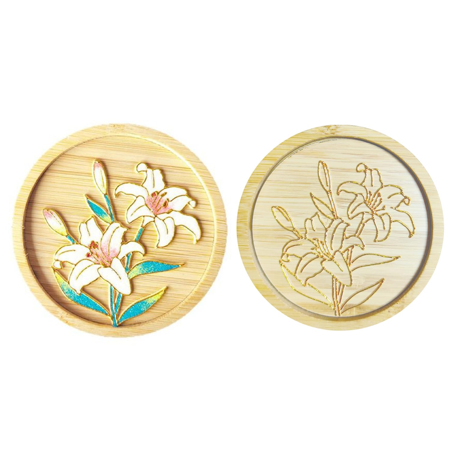 Magicaldiy Lily Cloisonne Filigree Bamboo Coaster, Flower Cloisonne Enamel Painting Coaster, Diy Cloisonne Supplies (Lily)
