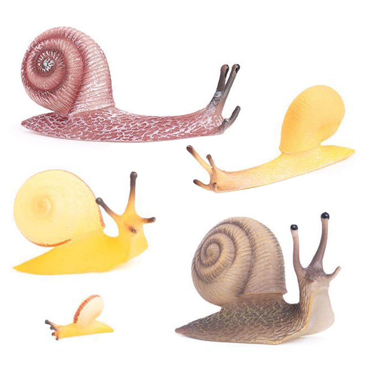 Ieron 5pcs Simulation Snails,Simulation Desk Topper/Cake Decor/Sand Table, Plastic Animal Figurine for Boys and Girls