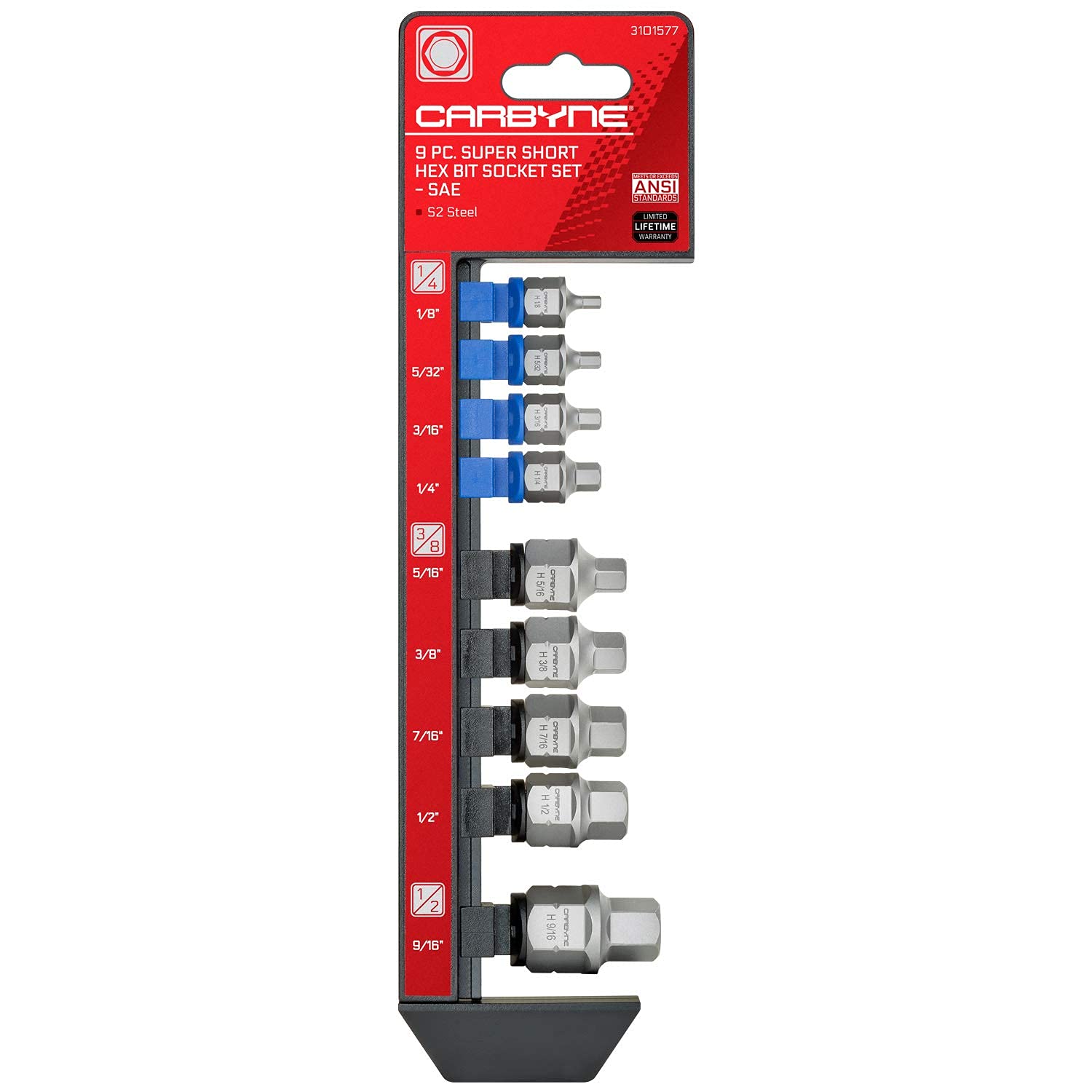 CARBYNE 9-Piece SAE Super Short Low Profile Hex (Allen) Bit Socket