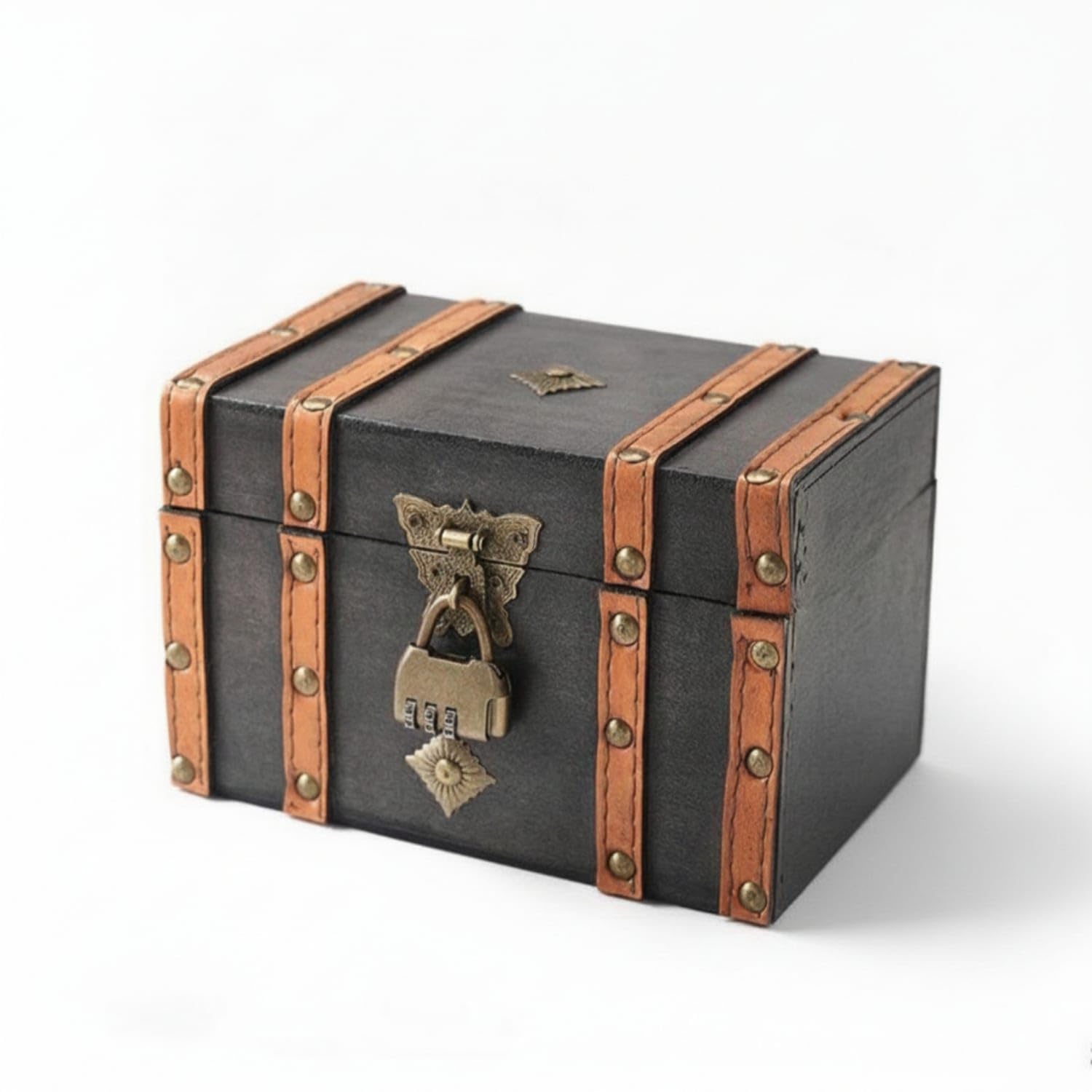 Antique-Style Vintage Wooden Chest Rustic Decorative Box with Lid for Home Decor, Photography Props, Gray, Butterfly Lock-a-image-40