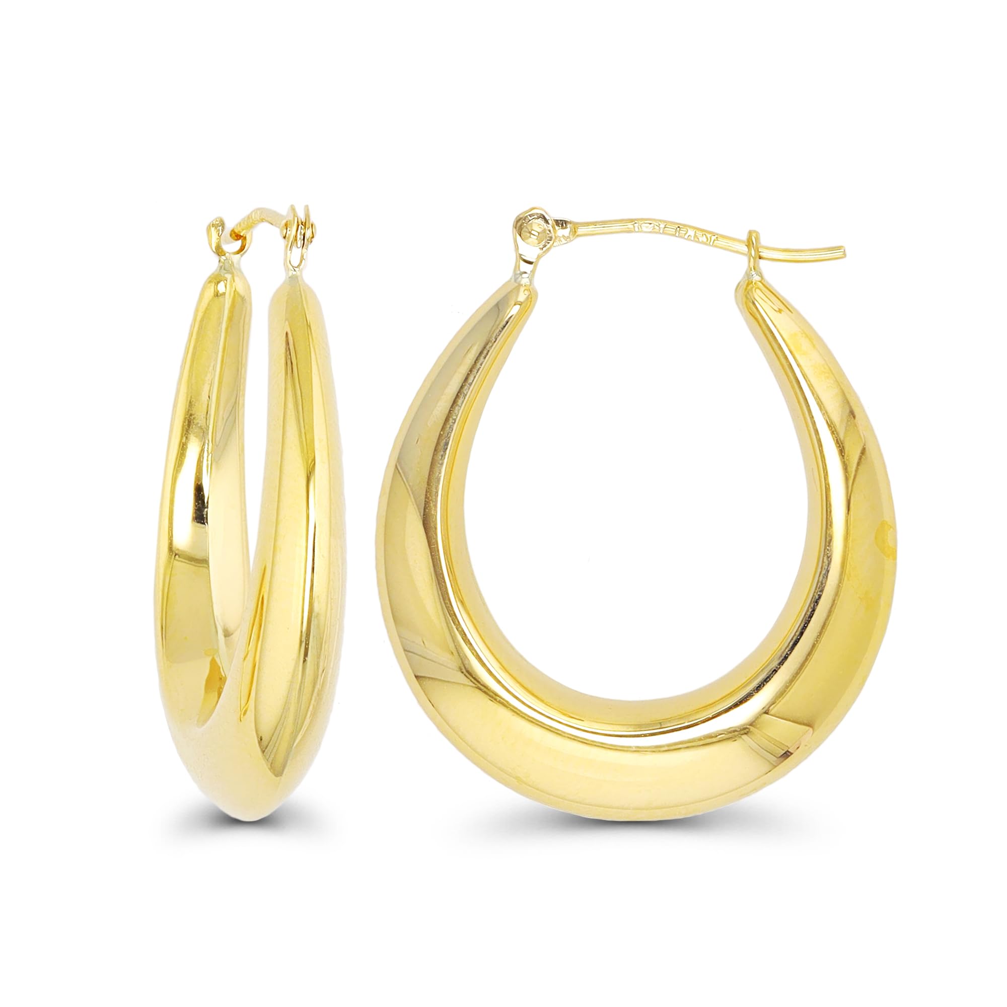 14K Yellow Gold High Polished Oval Hoop Earrings with Hinged Clasp Various Sizes Design Yellow Gold Hoops Solid