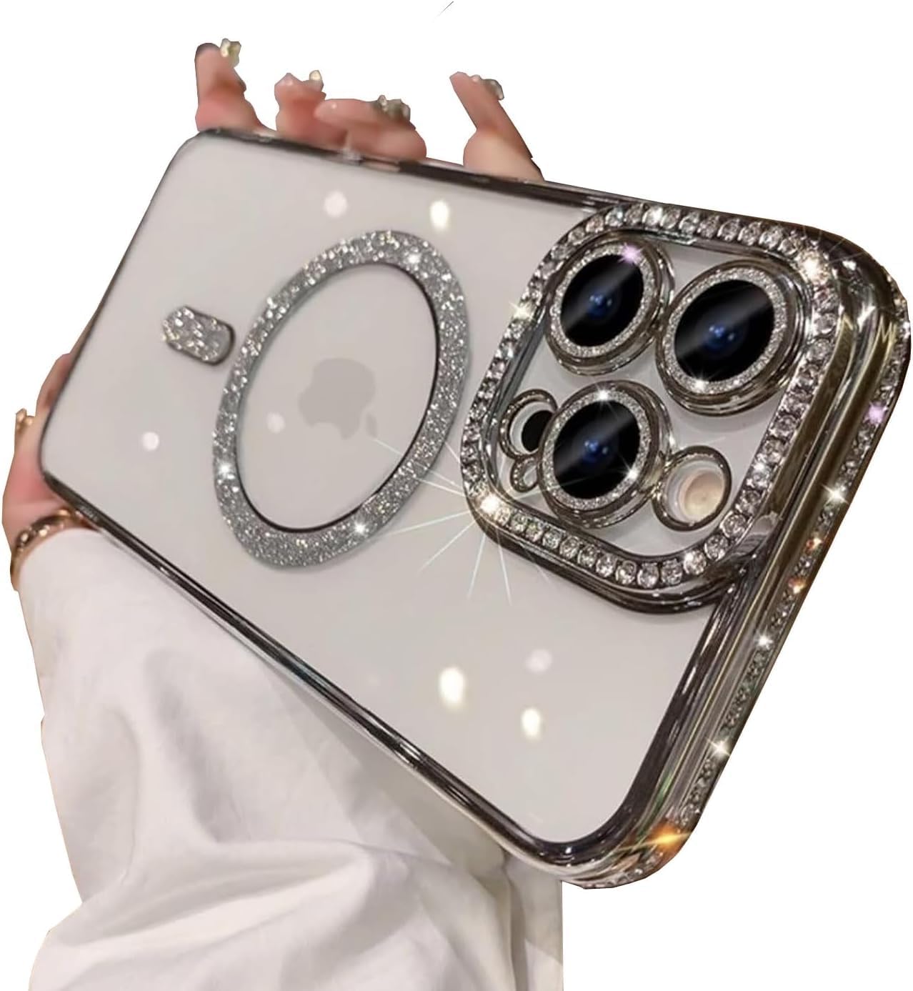 Cat Care Cute Compatible with iPhone 15 Pro Max Diamond Glitter Case,Luxury Bling Rhinestone Soft Clear TPU Bumper Case,Compatible with MagSfe and Camera Lens Protection Cover for Women Girls (Silver) (B0DCWNG4R6) Amazon Price History, Amazon Price Tracker