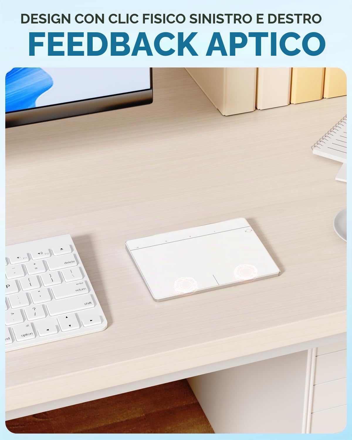 Touchpad wireless con superficie multi-touch per Macbook/Windows/Ipad Desktop/Laptop/Notebook PC (MG3 bianco)