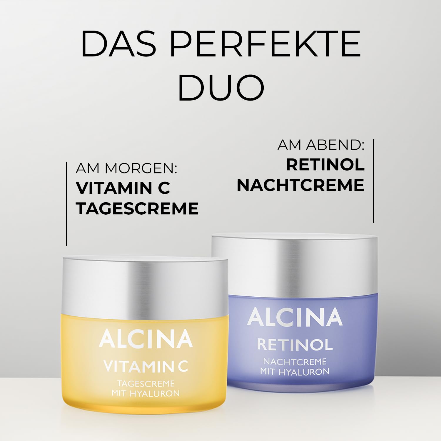 ALCINA Gesichtspflege Set - Mit Vitamin C Tagescreme (50 ml) für 24h Feuchtigkeit & Retinol Nachtcreme (50 ml) für verringerte Faltentiefe - Gesichtscreme mit Hyaluronsäure - Made in Germany