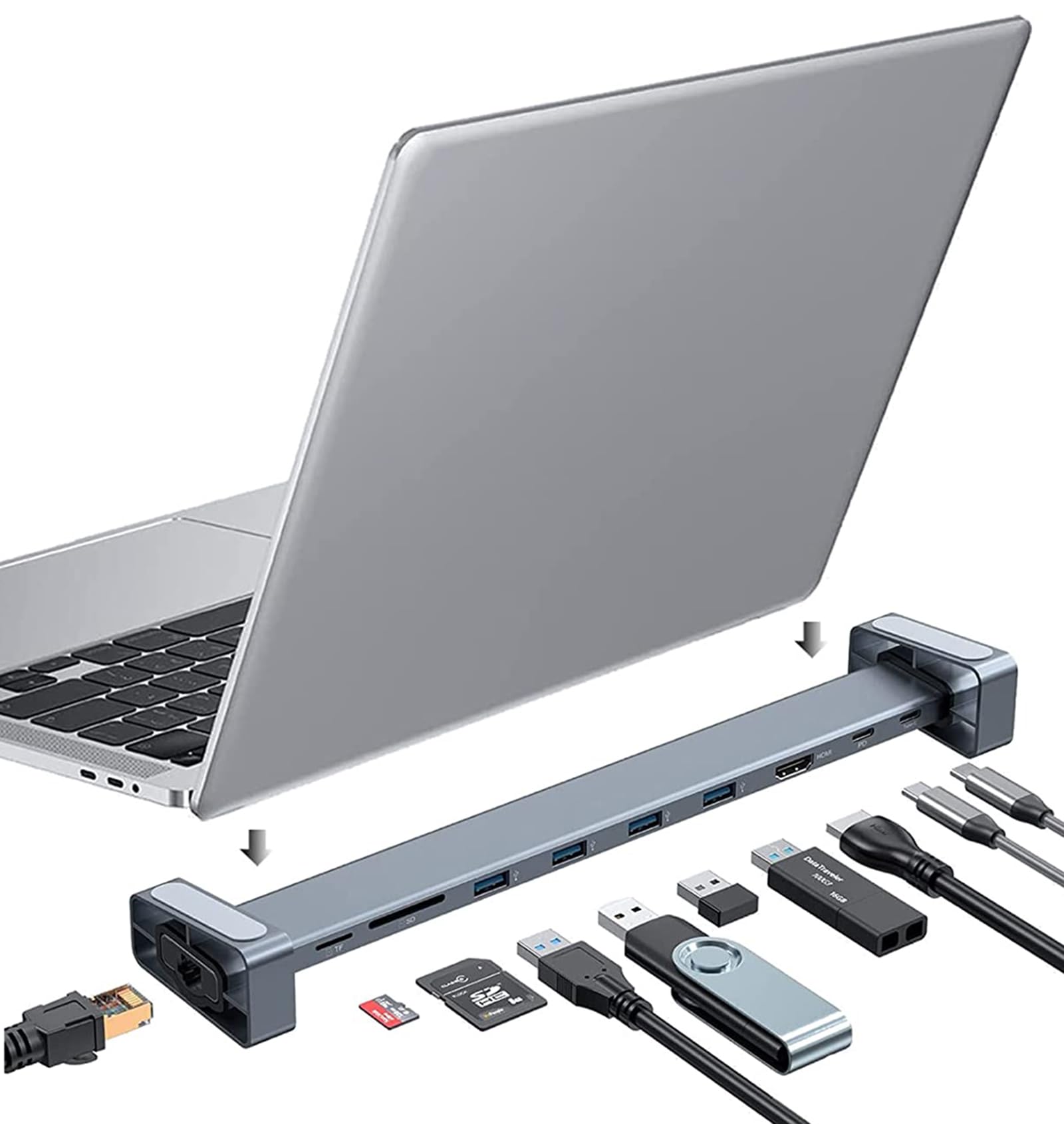 TEZILON 9 in1 USB C ドッキングステーション ノートパソコンスタンド型 ハブ PD 100W 急速充電 /4K HDMIポート/1Gbps イーサネット Lanポート/USB 3.0 ポート/カードスロット搭載